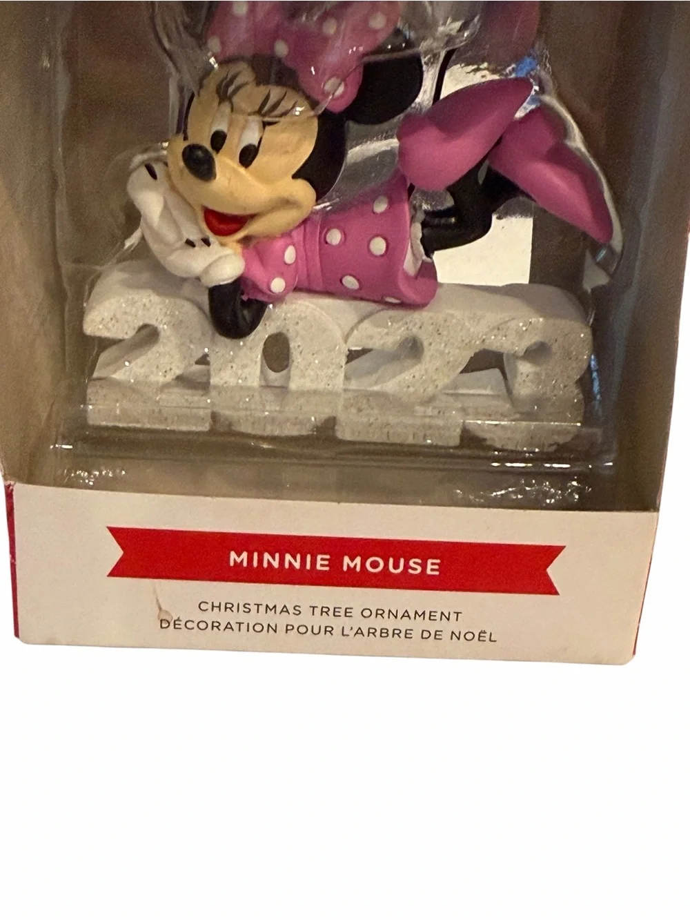 Hallmark Disney Minnie Mouse Christmas Ornament 2023 Pink Dress Sparkly White